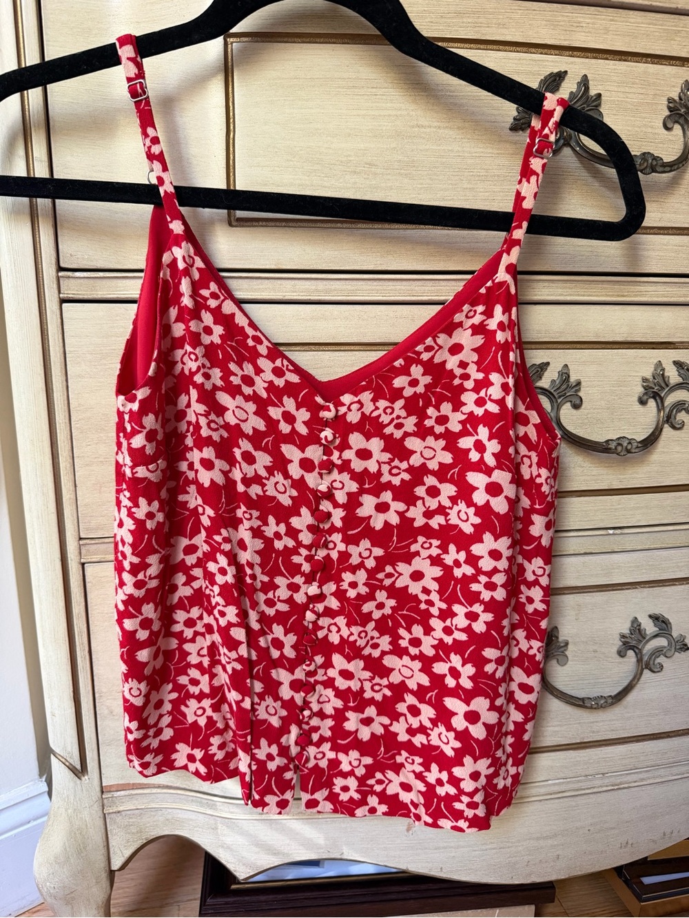 Madewell Button Front Red Floral Tank Top